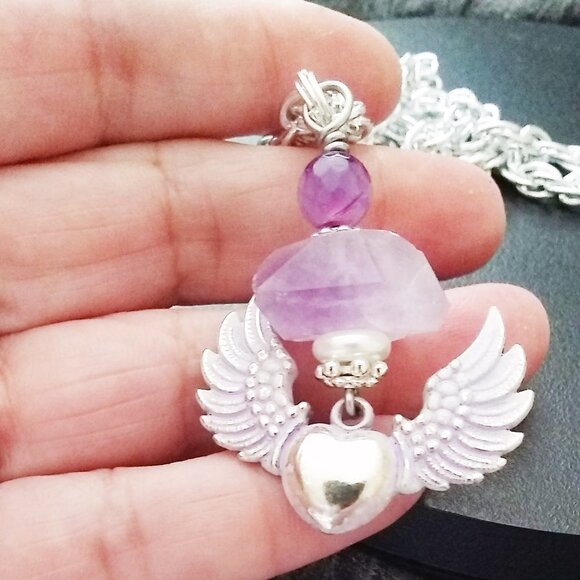 Winged Heart Amethyst Necklace ~ Hand Painted, One-of-a-Kind, Spiritual Gift - Picture 15 of 16